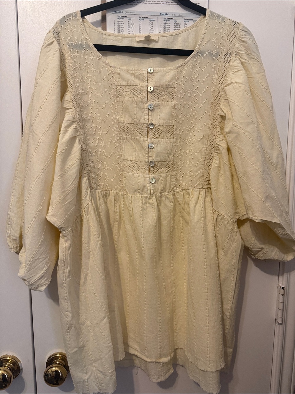 Women's Cream Eyelet Peasant Tunic Top